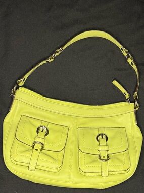 Coach- Shoulder Bag with Front Buckle Pockets- lime green
